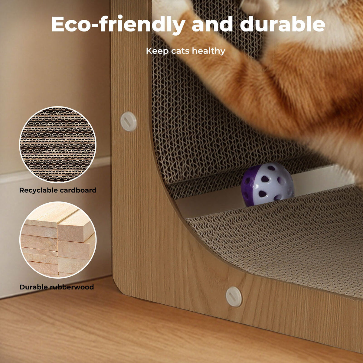Cat Scratcher Board Bed L-Shaped Scratching Cardboard Ball Toy 68cm High