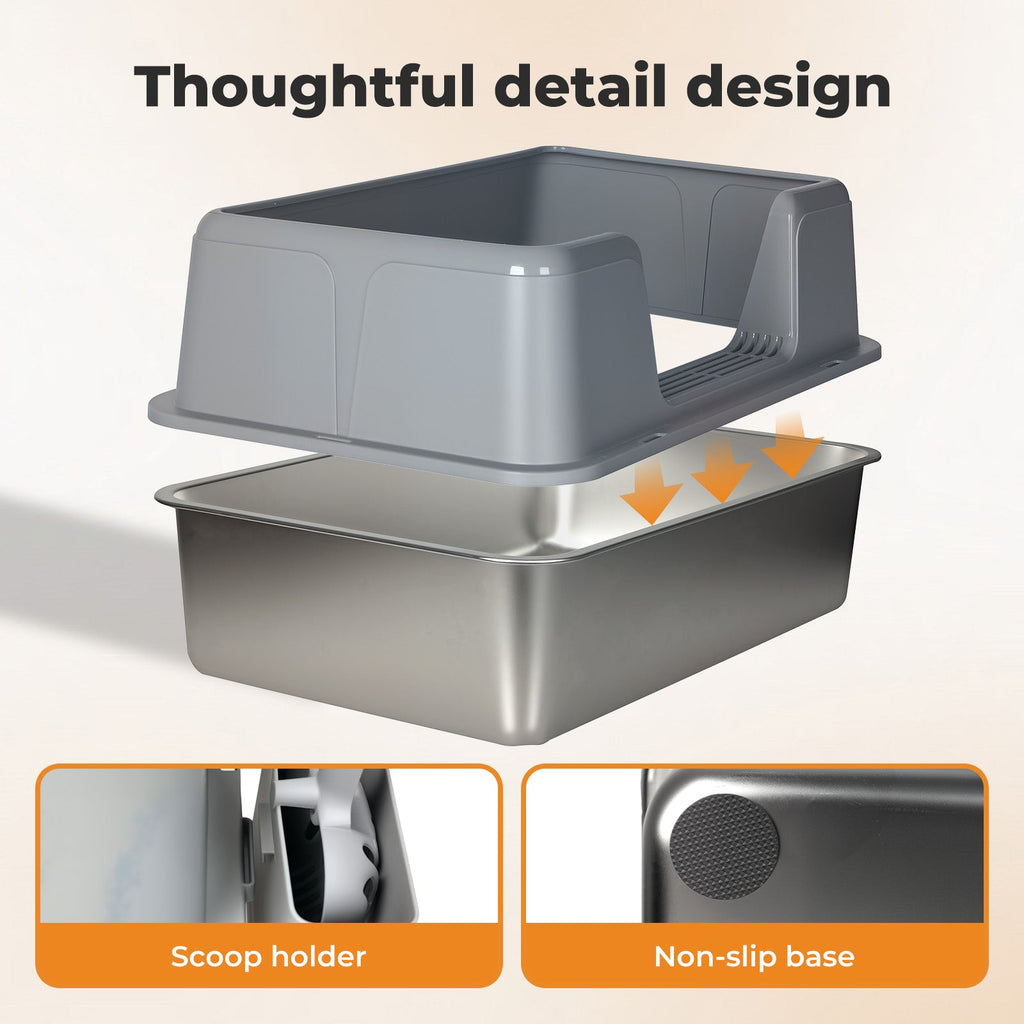 Stainless Steel Cat Litter Box Large Semi-Enclosed Easy Cleaning Pet Toilet
