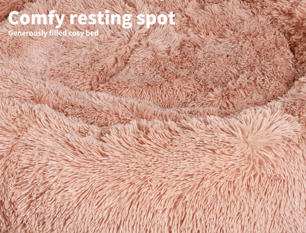 Pet Bed Cat Dog Donut Nest Calming Kennel Cave Deep Sleeping Pink XXL