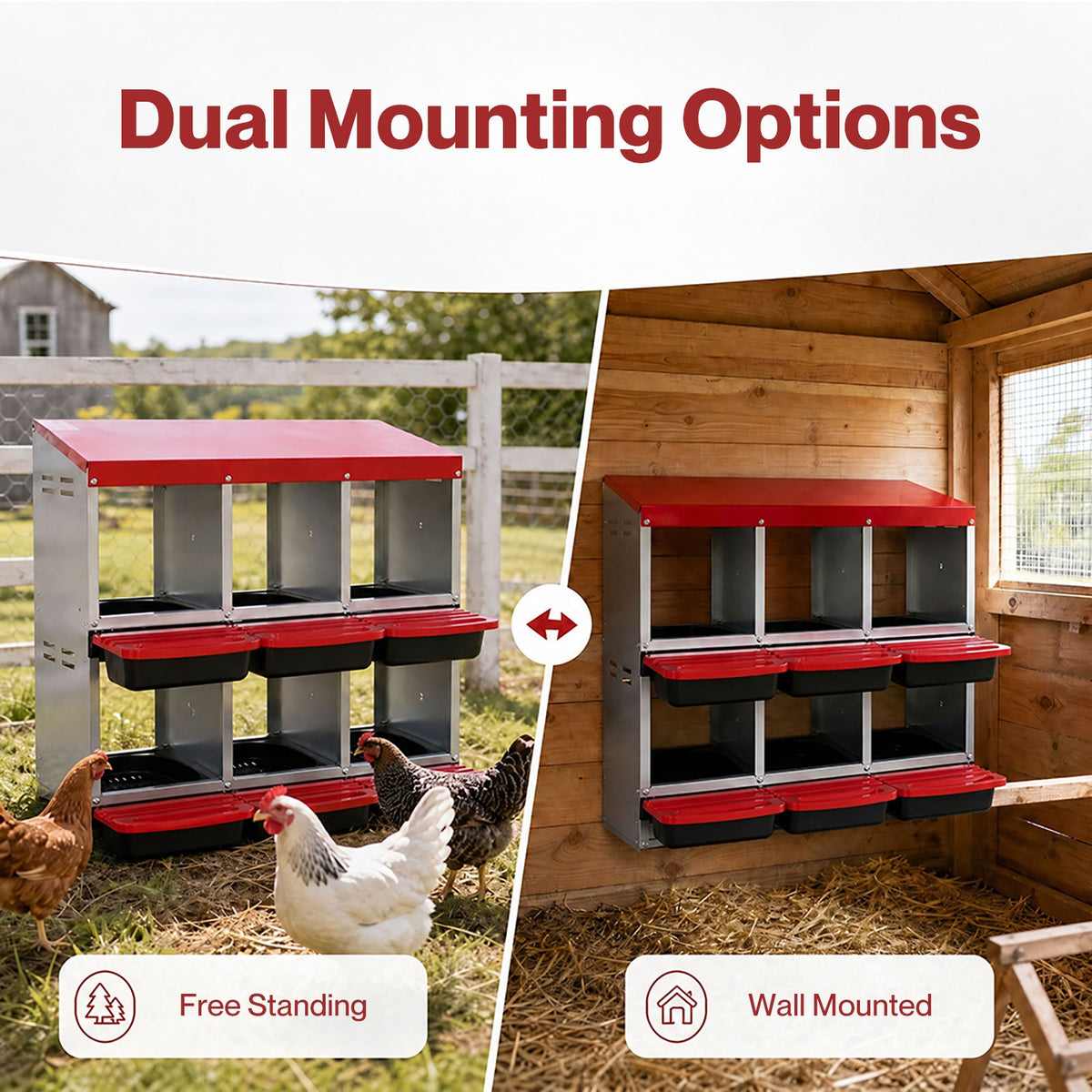 Chicken Hen Coop Hutch 6 Hole Double Layer Roll Away Lay Egg Nesting Box