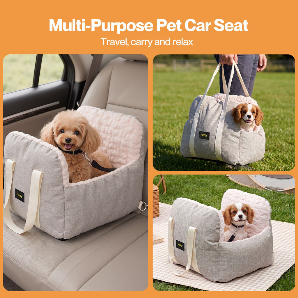 Dog Car Seat  Booster Car Seat With Safety Tether  Linen-Look  Beige