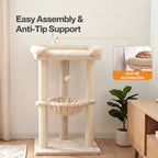 Cat Tree Tower with Hammock Play Ball 6cm Sisal Post Large Perch Beige