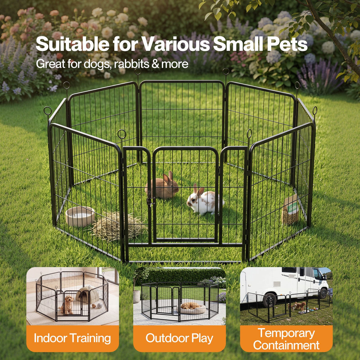 8 Panel Foldable Metal Dog Playpen Steel Puppy Pet Exercise Pen Black