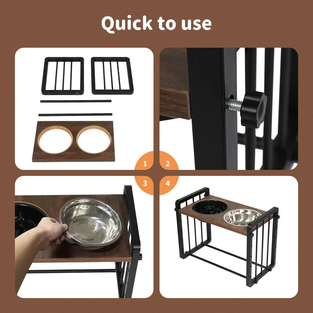 Adjustable Height Pet Feeder Elevated Dual Raised Bowl