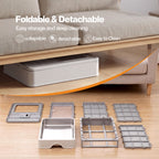 Cat Litter Box Stainless Steel Enclosed Drawer Odor Control Foldable Grey