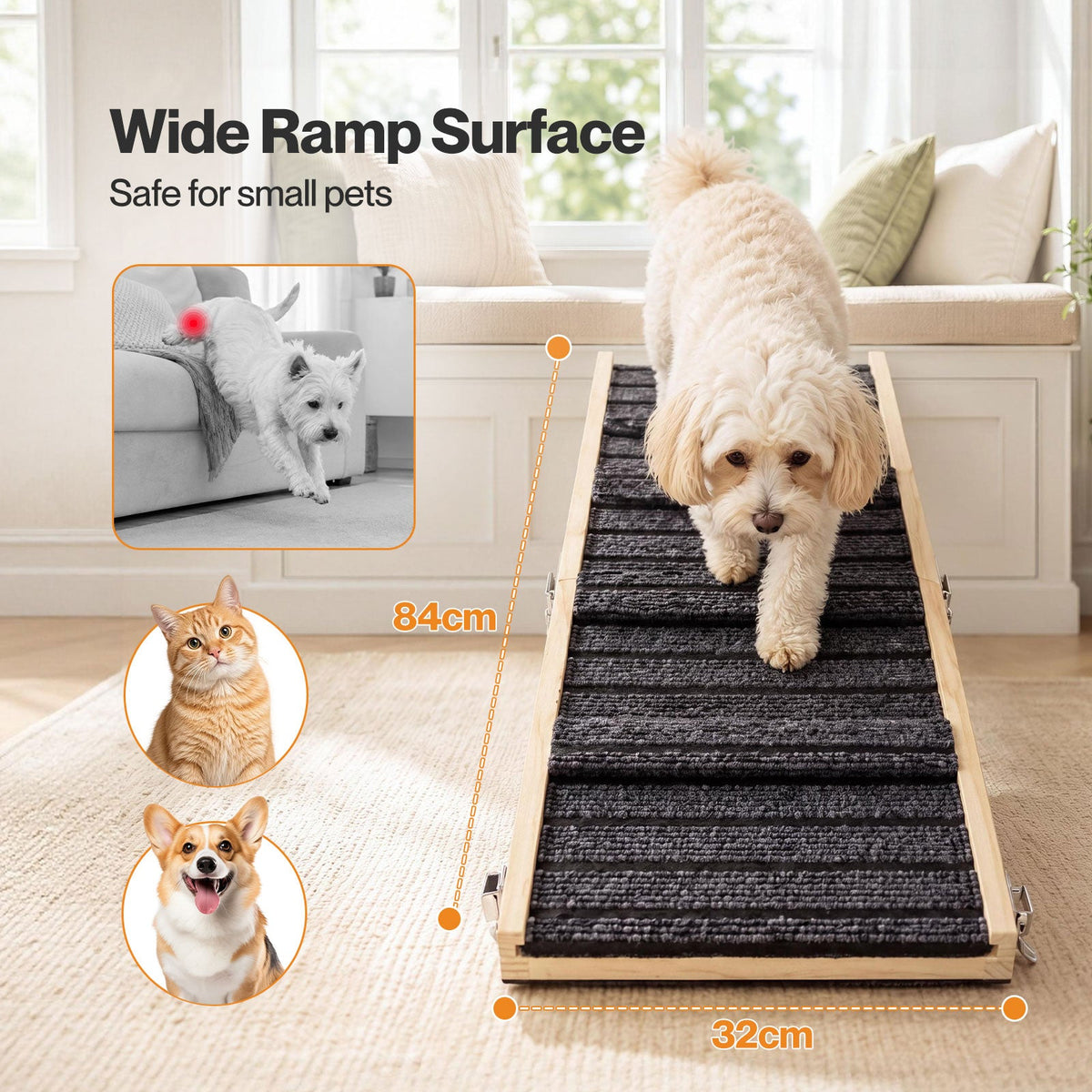 Dog Ramp Adjustable Foldable 4 Heights Non Slip for Small pets Natural