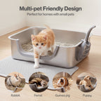 Stainless Steel Cat Litter Box Low Entry Tray Non-Stick Easy to Clean