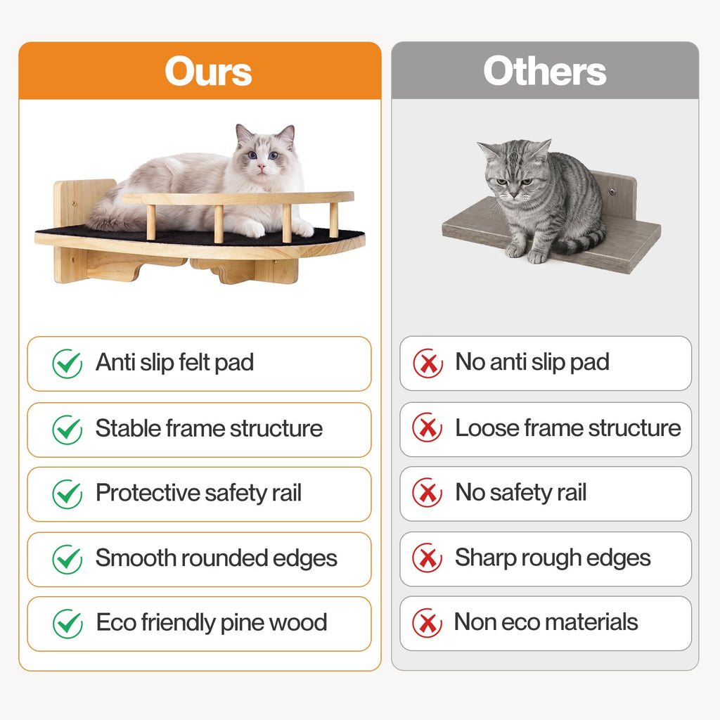 Cat Wall Shelves Corner Cat Tree with Guard Rail,15mm Pine Wood