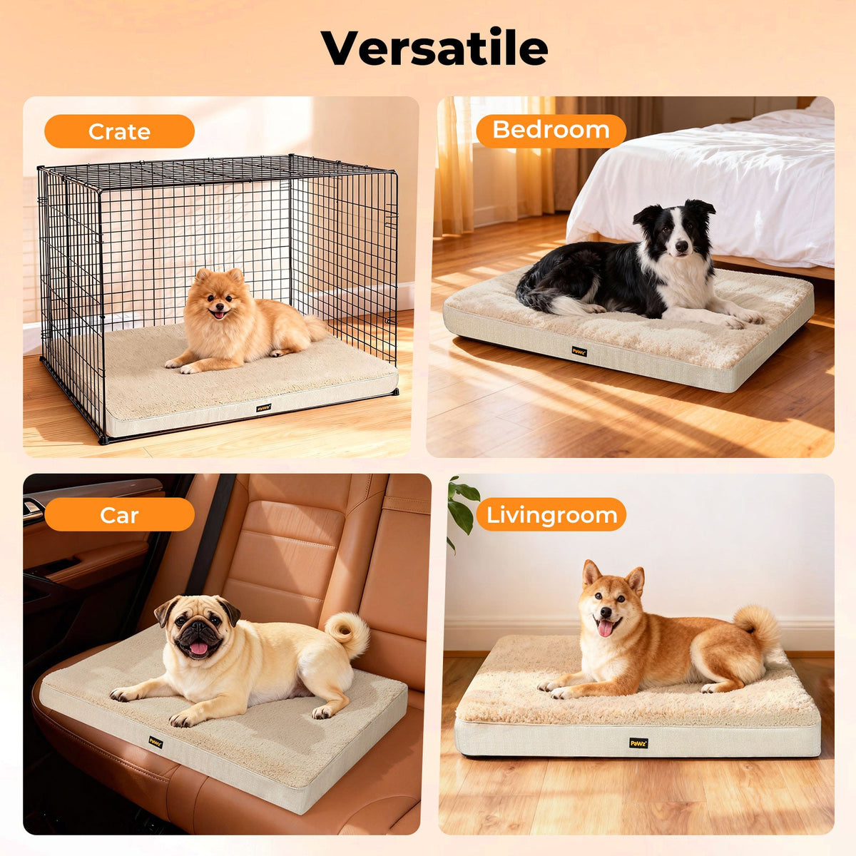Dog Bed Soft Pet Mat Non-Slip Cushion Beige Removable Washable
