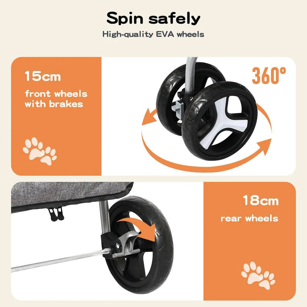 Pet Stroller 2-Tier Pram Dog Cat Carrier Foldable Large 4 Wheels Shopping