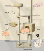 Wooden Cat Tower Scratching Climbing Post 130cm
