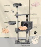 Wooden Cat Tower Scratching Climbing Post 130cm