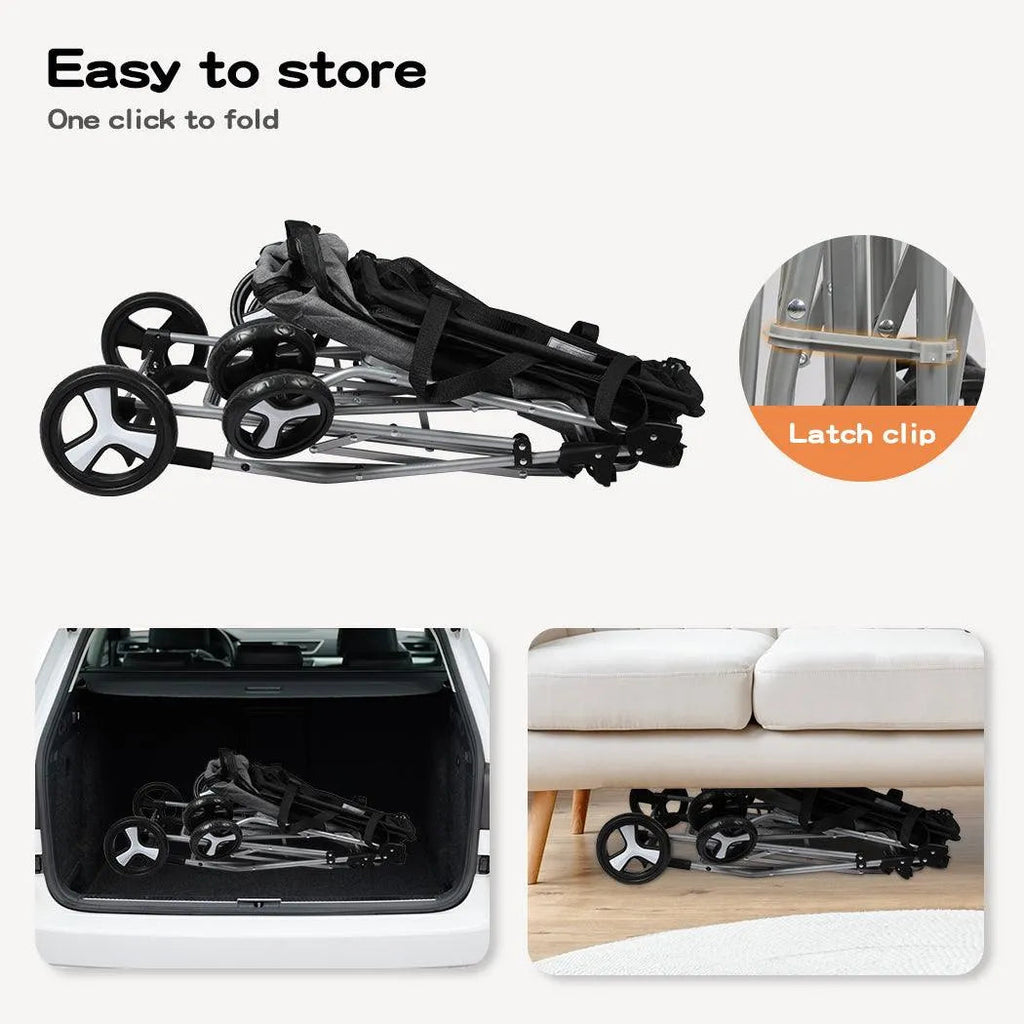 Pet Stroller 2-Tier Pram Dog Cat Carrier Foldable Large 4 Wheels Shopping