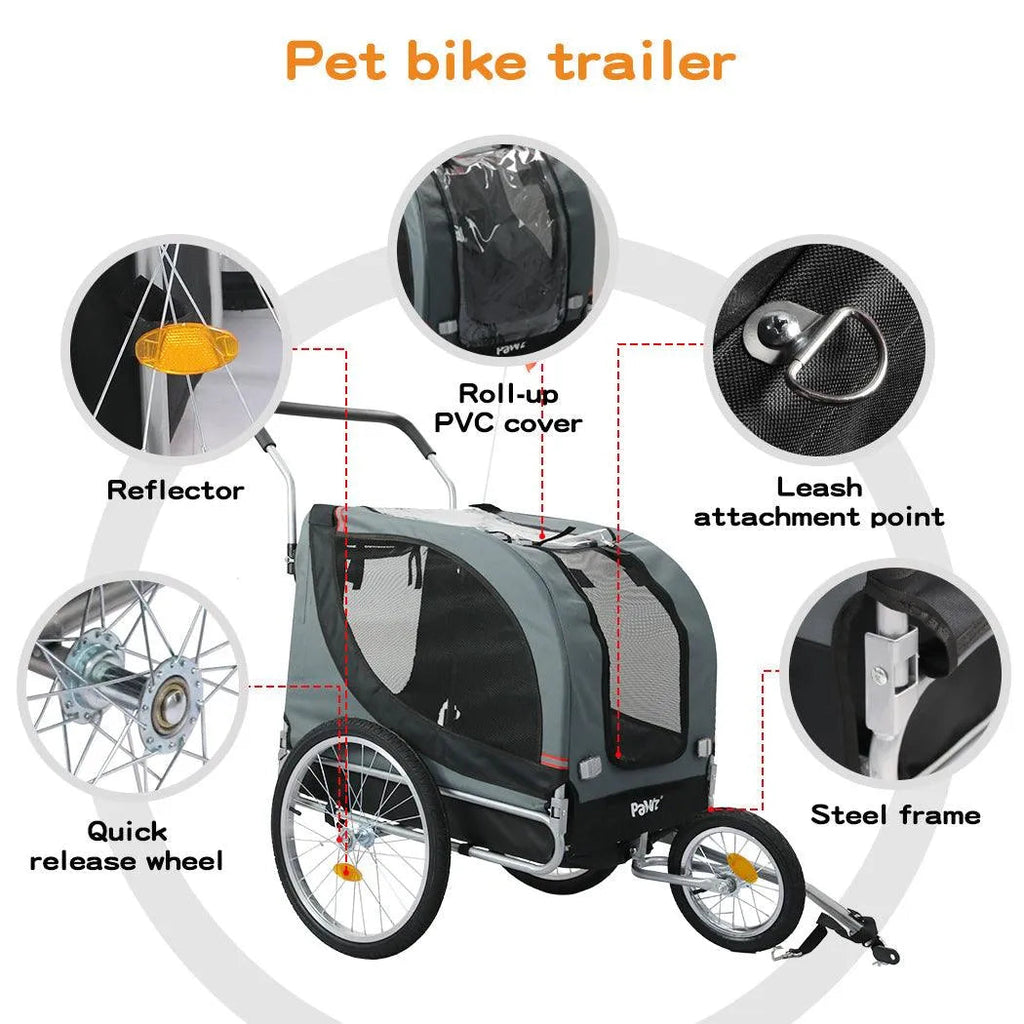 Pet Stroller Bike Trailer Stroller Foldable Pet Trailer 3-IN-1 Outdoor With Sunroof