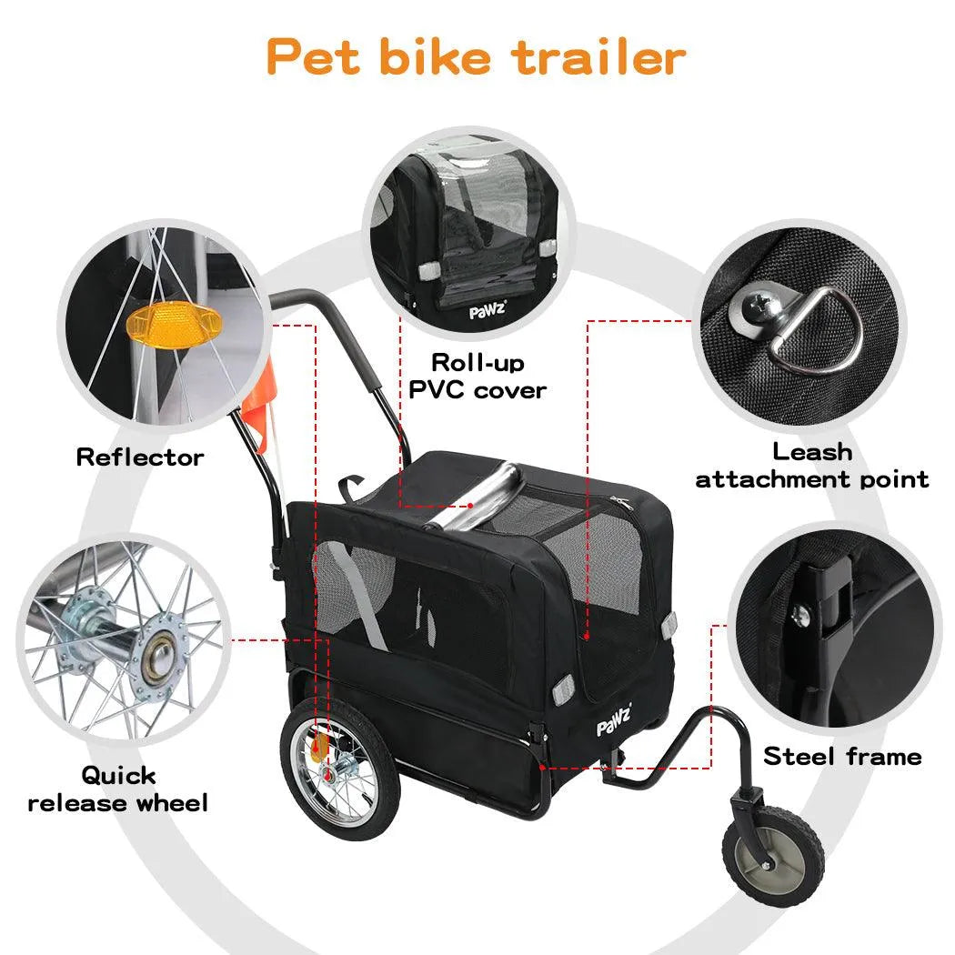 Pet Stroller Bike Trailer Stroller Foldable Pet Trailer 2-IN-1 Outdoor With Sunroof