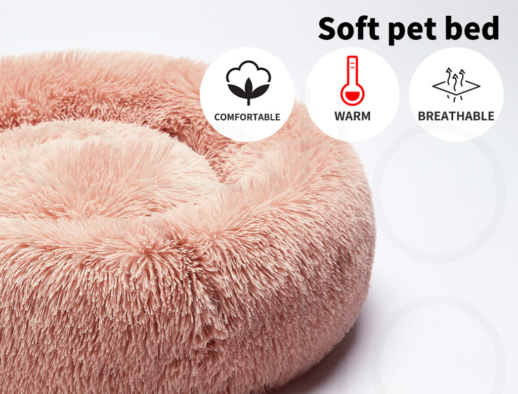 Pet Bed Cat Dog Donut Nest Calming Kennel Cave Deep Sleeping Pink XXL