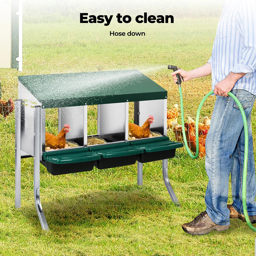 Chicken Hen Coop Hutch 3 Hole Inside Outside Roll Away Lay Egg Nesting Box