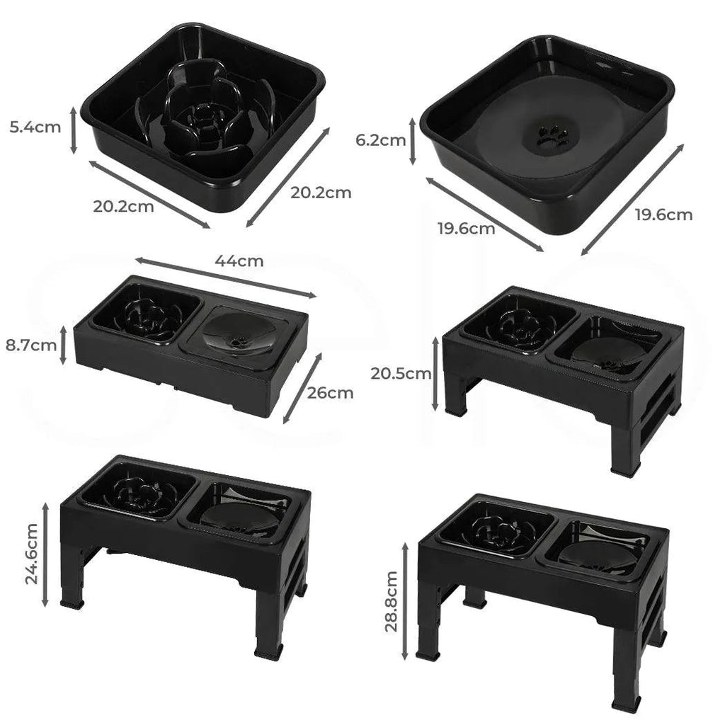 Raised Pet Feeder with No-Spill Slow Feeder Bowl