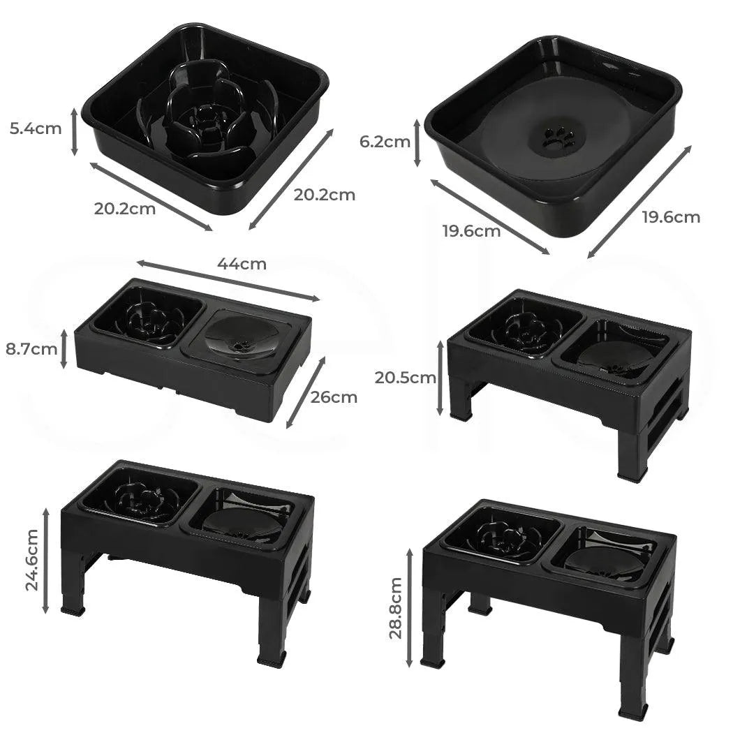 Raised Pet Feeder with No-Spill Slow Feeder Bowl