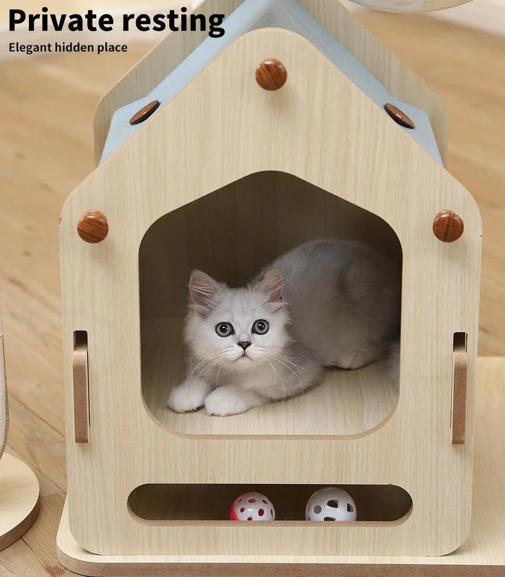 Cat Tree Scratching Post with Wood Condo 138cm