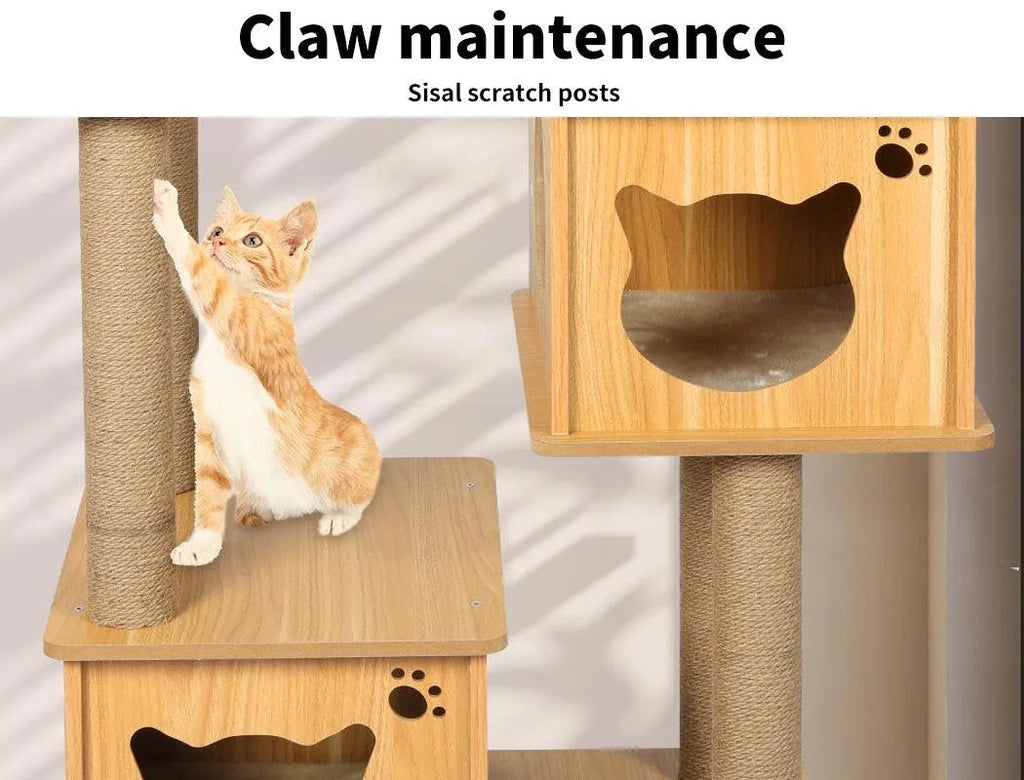 Cat Tree Scratching Post with Cat Face House
