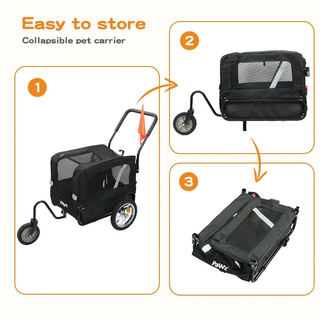 Pet Stroller Bike Trailer Stroller Foldable Pet Trailer 2-IN-1 Outdoor With Sunroof