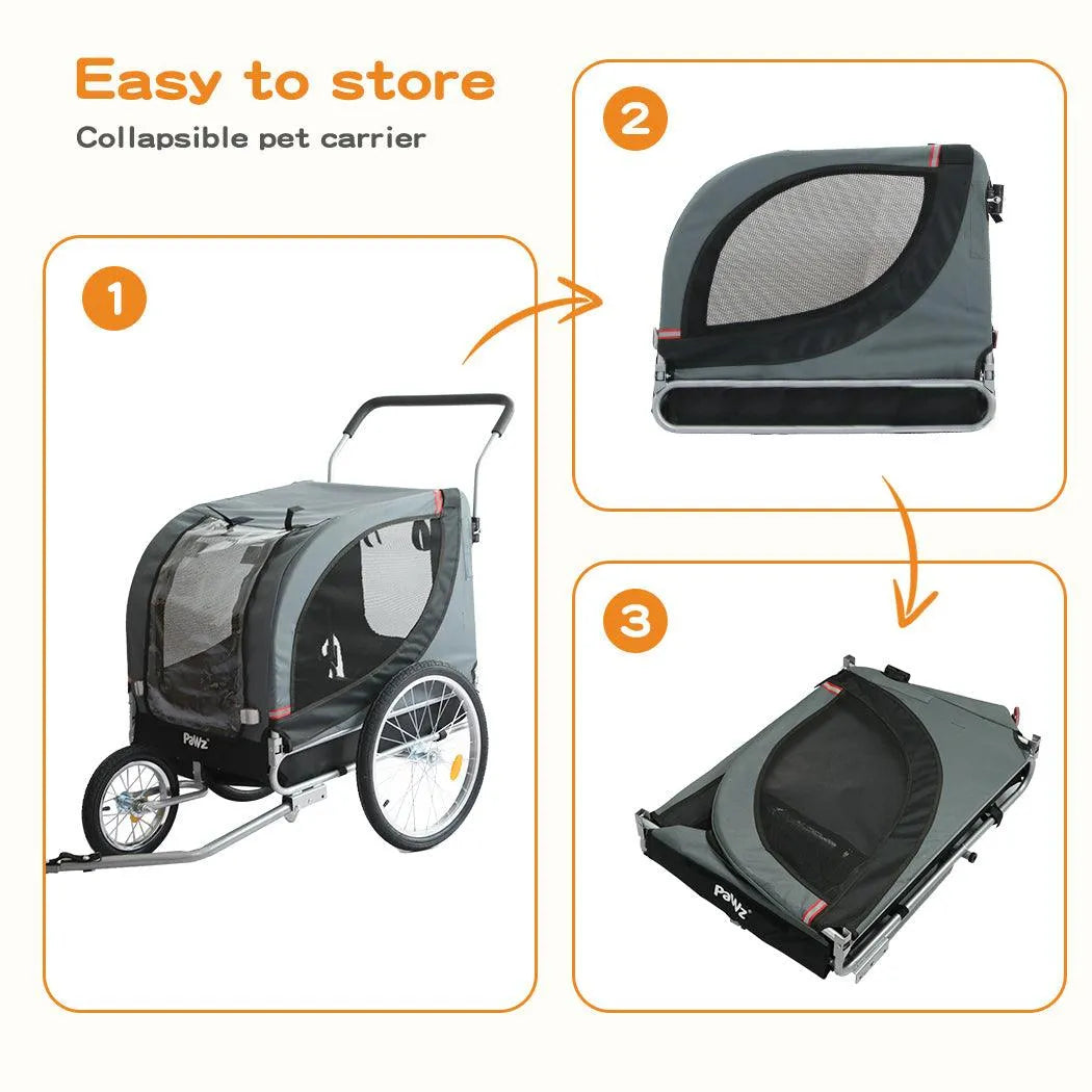 Pet Stroller Bike Trailer Stroller Foldable Pet Trailer 3-IN-1 Outdoor With Sunroof