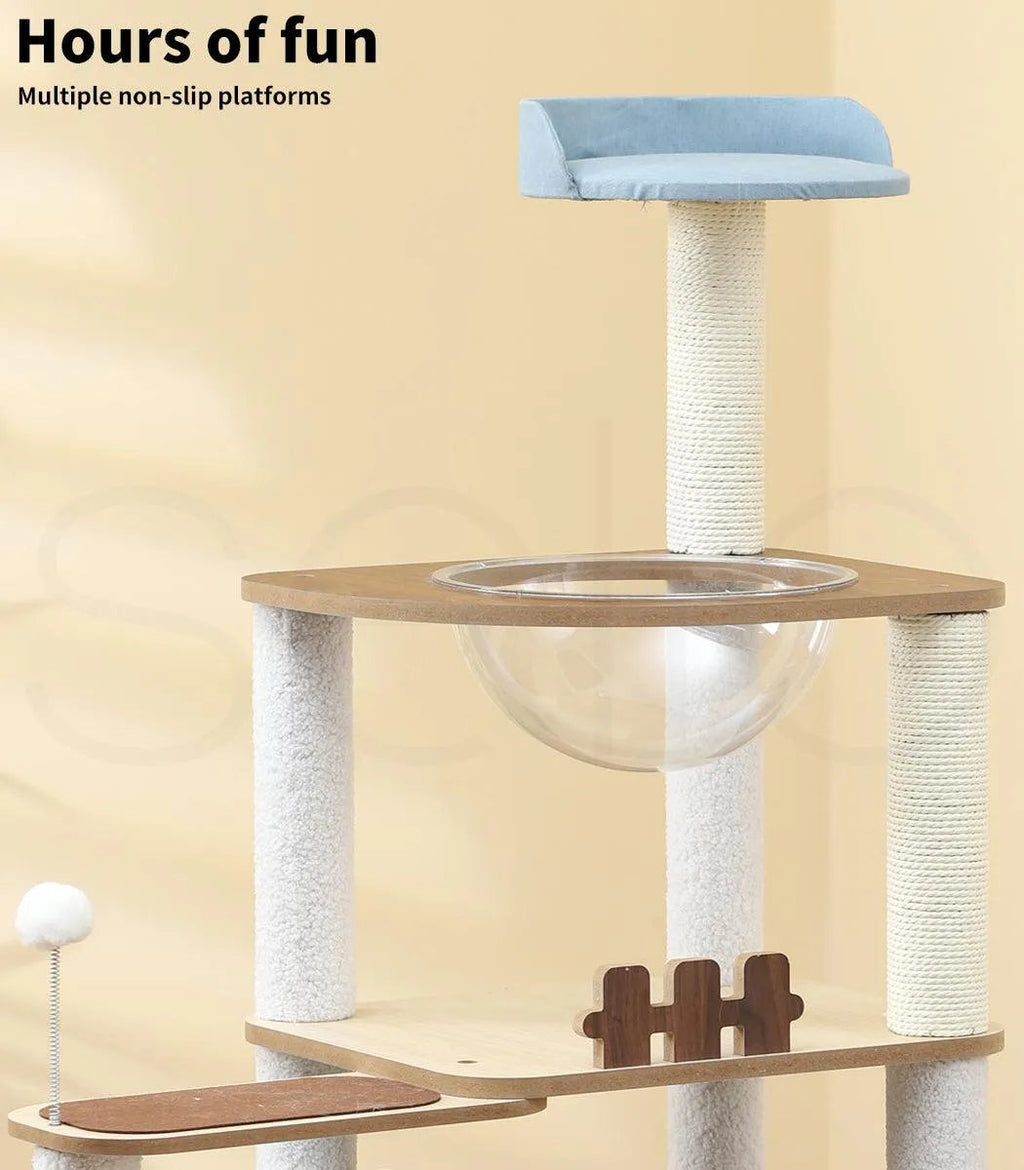 Cat Tree Scratching Post with Wood Condo 138cm