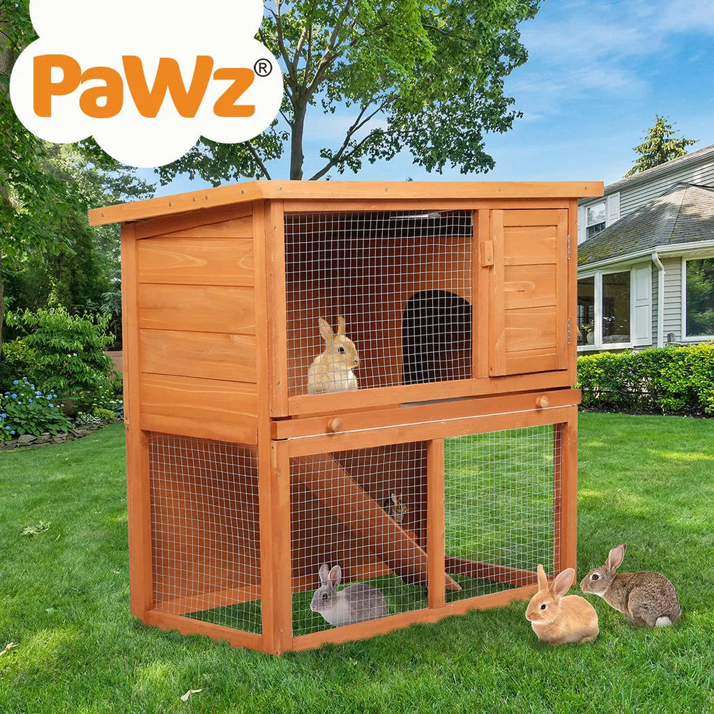 Rabbit Hutch Chicken Coop Large 2 Storey Wooden House Run Cage Outdoor