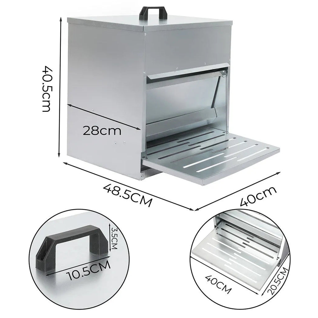 Automatic Chicken Feeder Auto Treadle 10kg Food Dispenser Galvanized Steel