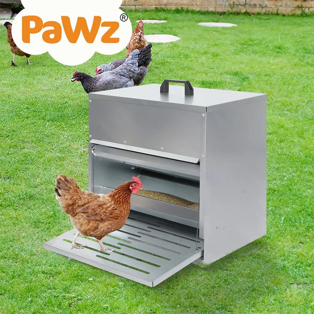 Automatic Chicken Feeder Auto Treadle 10kg Food Dispenser Galvanized Steel