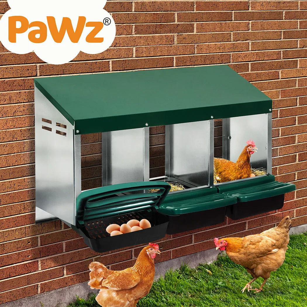 Chicken Hen Coop Hutch 3 Hole Inside Outside Roll Away Lay Egg Nesting Box