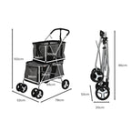 Pet Stroller 2-Tier Pram Dog Cat Carrier Foldable Large 4 Wheels Shopping