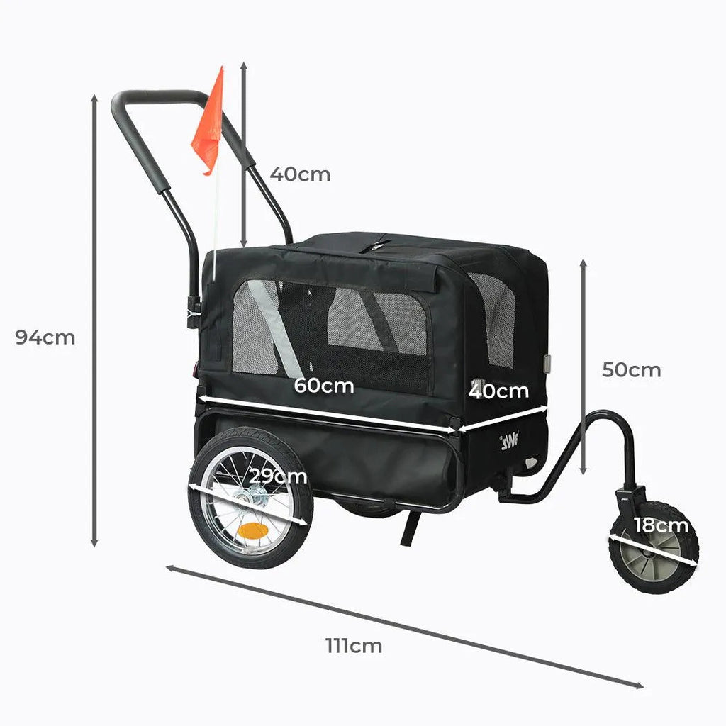 Pet Stroller Bike Trailer Stroller Foldable Pet Trailer 2-IN-1 Outdoor With Sunroof