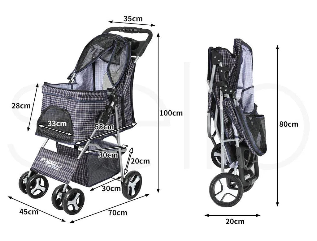 4 Wheels Pet Stroller with Detachable Basket