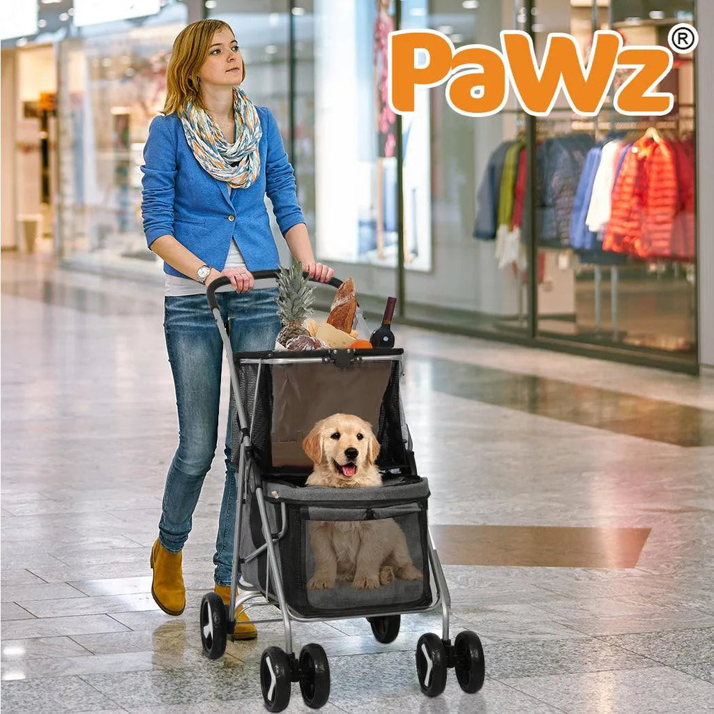 Pet Stroller 2-Tier Pram Dog Cat Carrier Foldable Large 4 Wheels Shopping