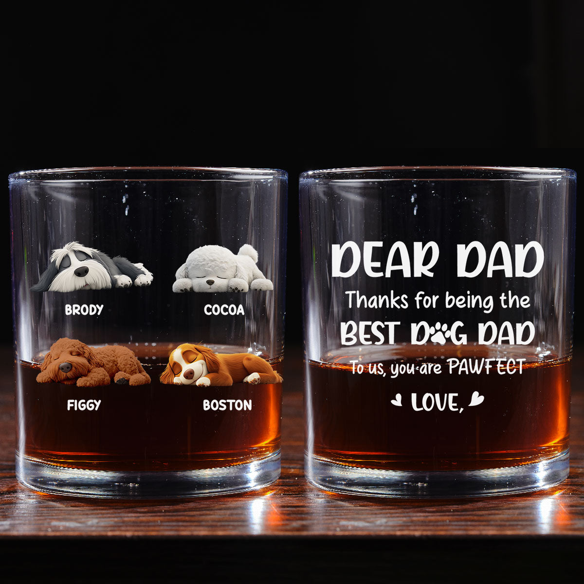 Dear My Pawfect Dad - Personalized Whiskey Glass