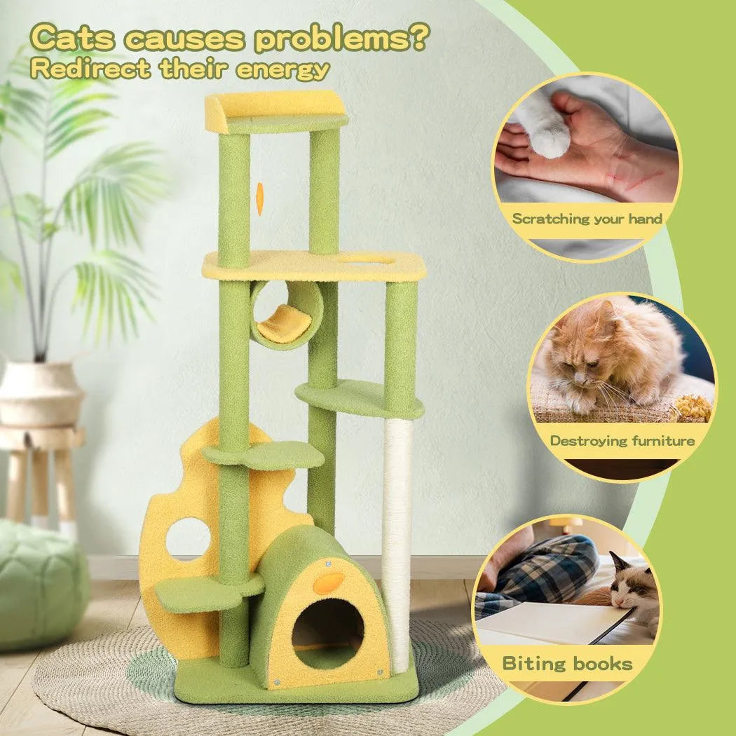 Cat Tree Scratching Post Multi-Level - Green 146cm