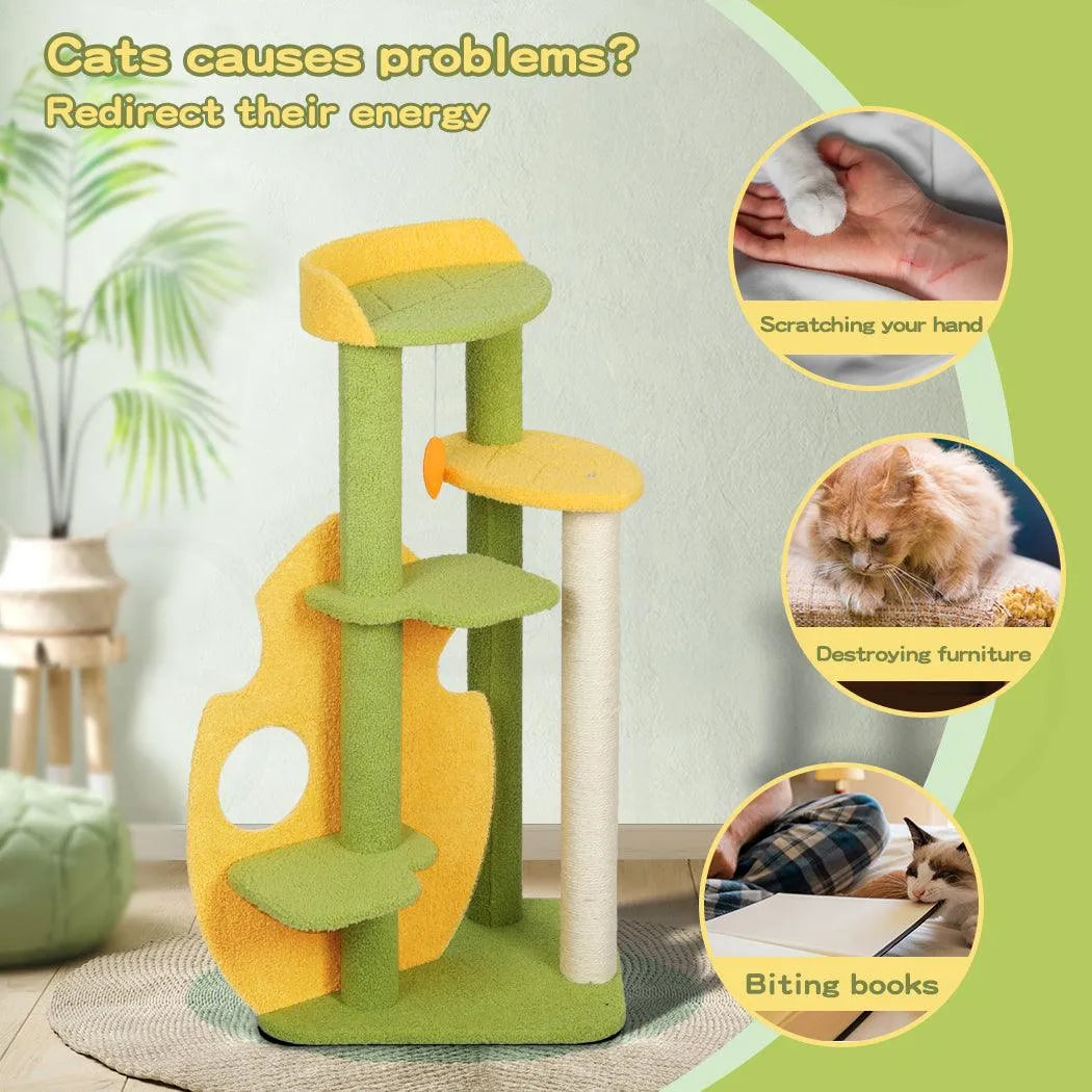 Cat Tree Two-Levels - Green 100cm