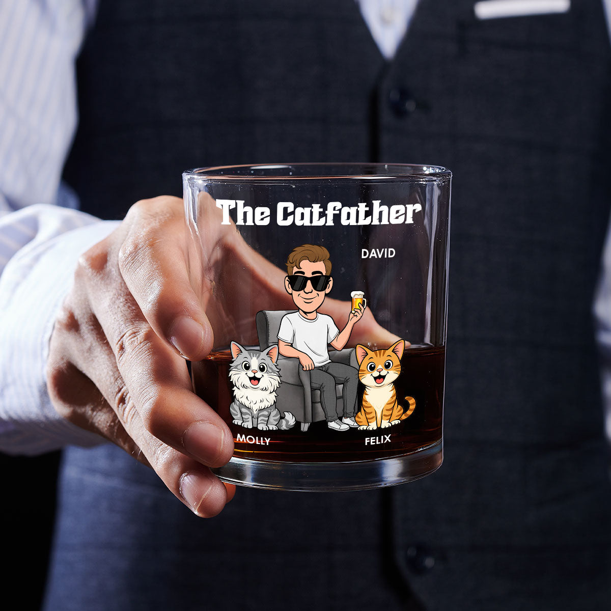 The Catfather Retro - Personalized Whiskey Glass