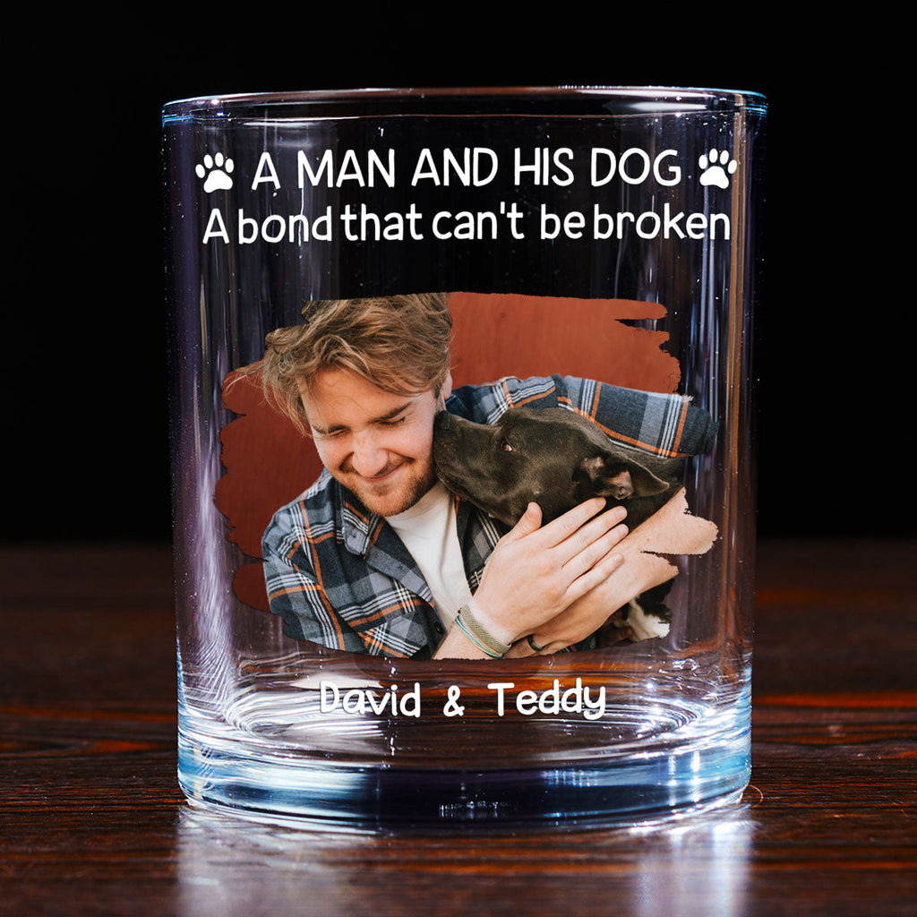 A Man And His Dog Christmas Photo - Personalized Whiskey Glass