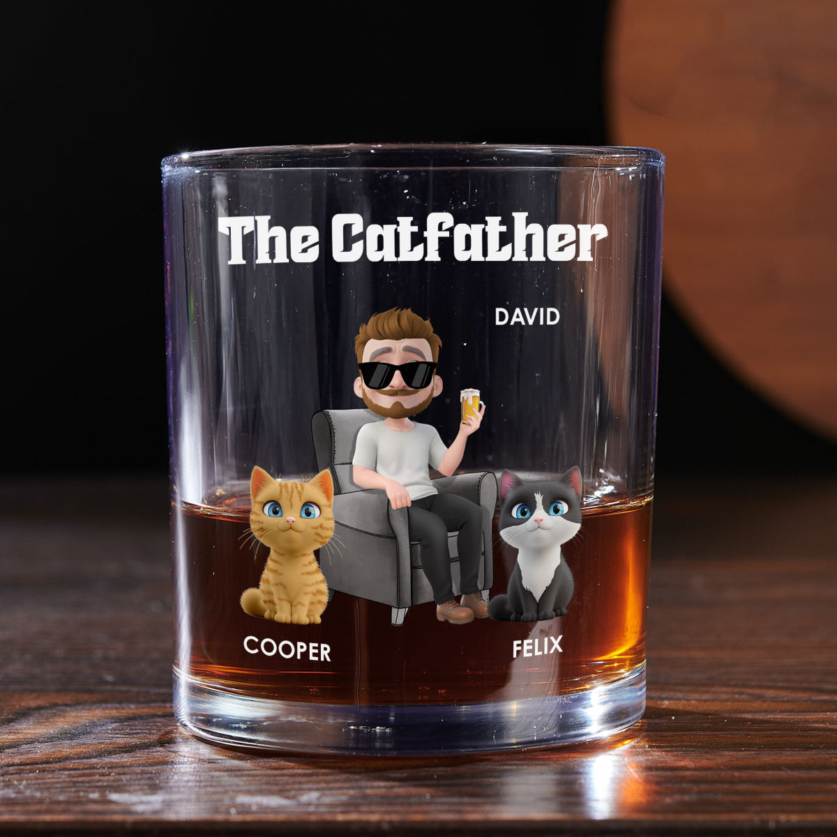The Catfather Cartoon Version 2 - Personalized Whiskey Glass
