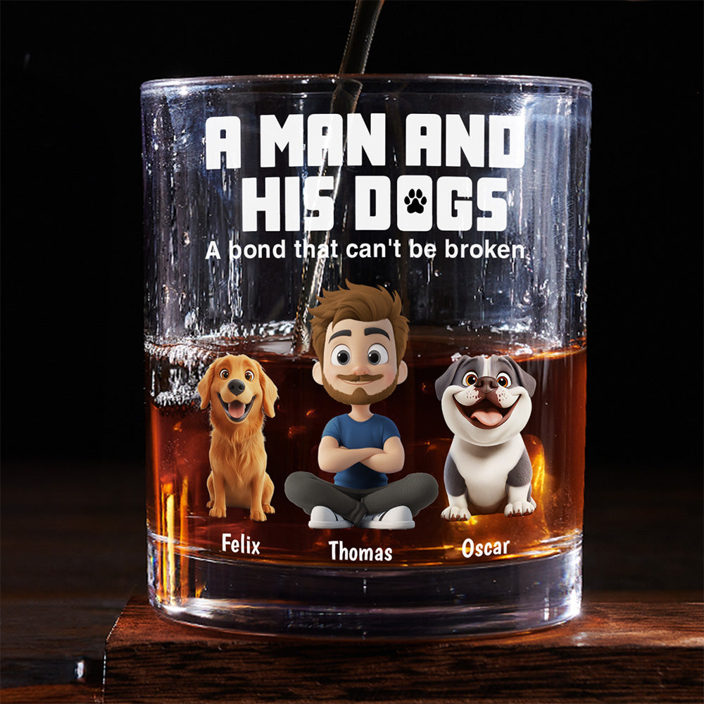 A Man And His Dogs - Personalized Whiskey Glass