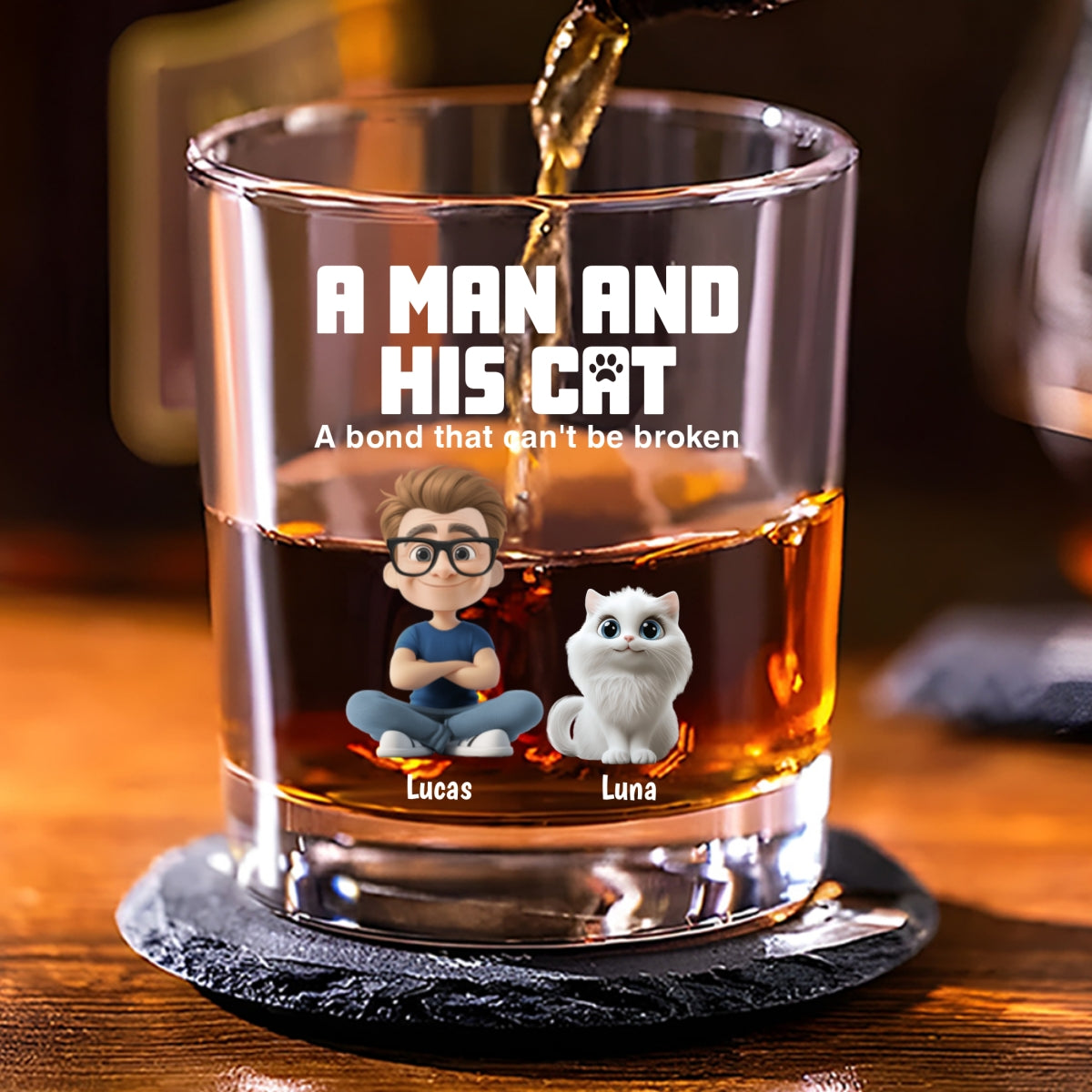 A Man And His Cats - Personalized Whiskey Glass