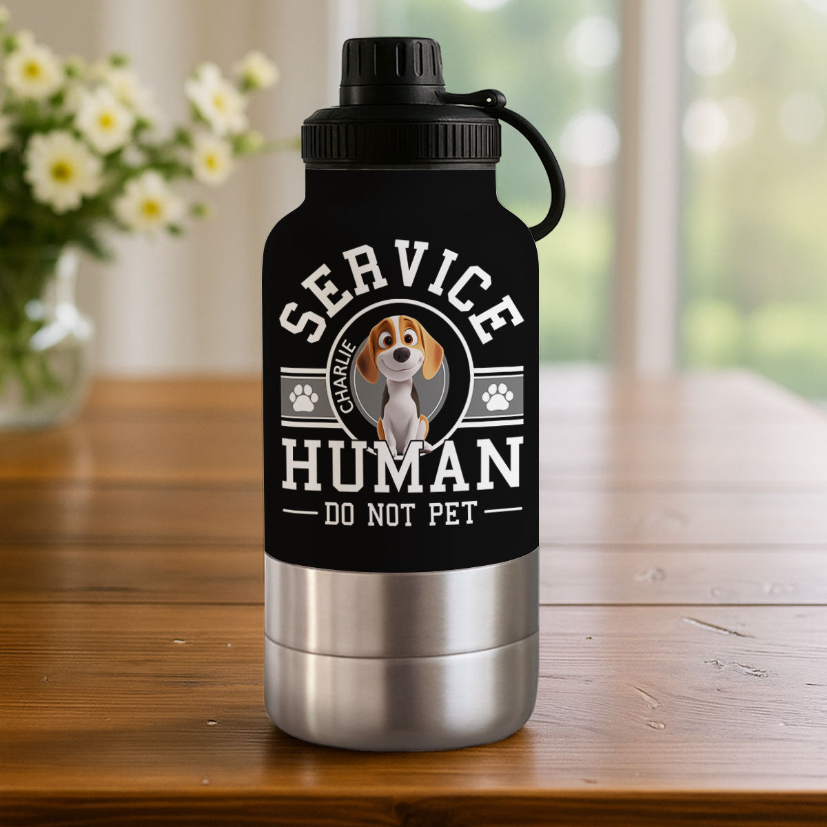 Service Human Cartoon - Personalized 30oz Water Bottle With Pet Bowl
