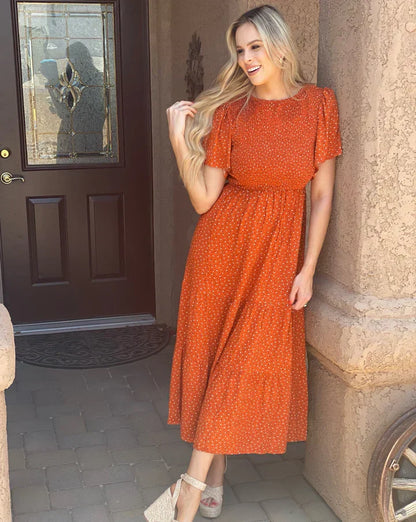 ⏰Summer Hot Sale 70% OFF👗Women's Casual Floral Print Short Flutter Sleeve Smocked High Waist Flowy Maxi Dress