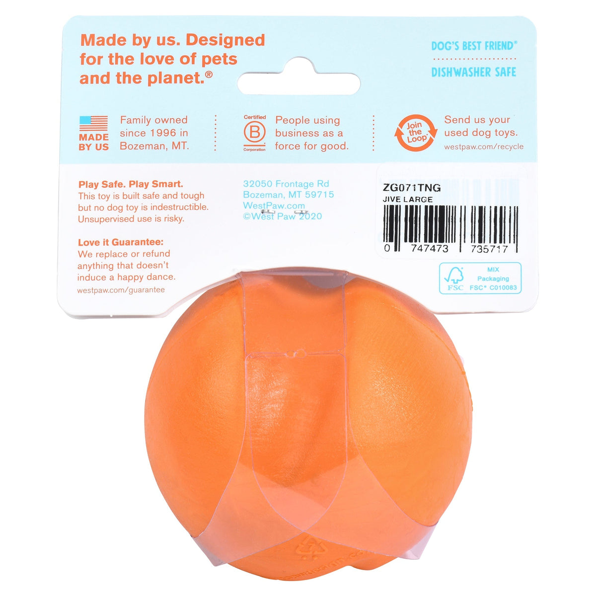 West Paw Jive Zogoflex Fetch Ball Tough Dog Toys