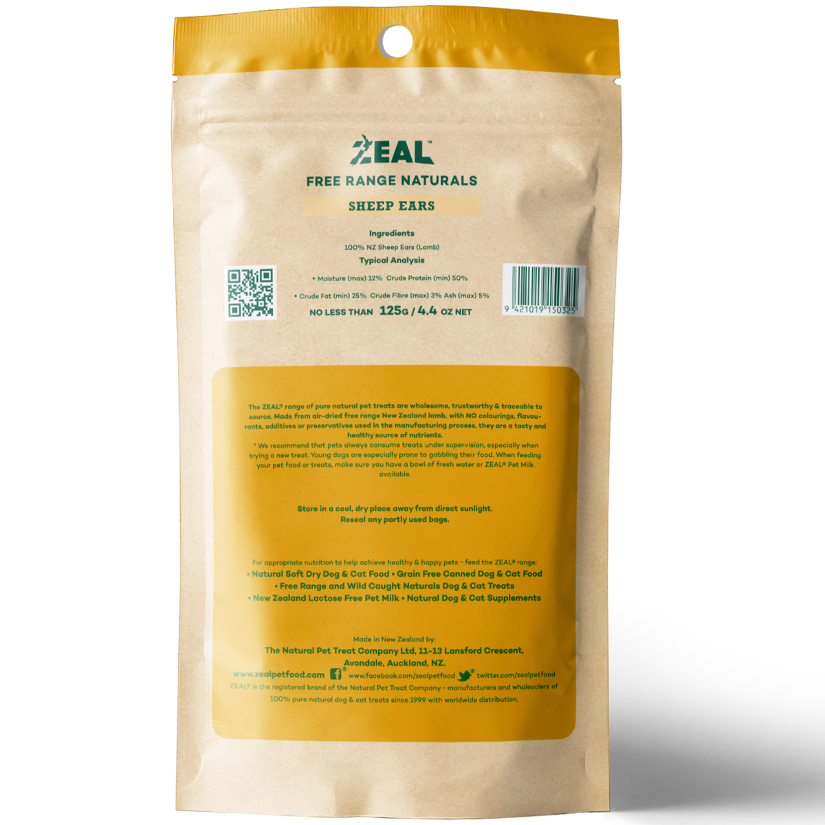 Zeal Free Range Naturals Sheep Ears Pet Treats 125g