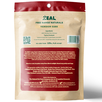 Zeal Free Range Naturals Venison Ears Pet Treats 125g