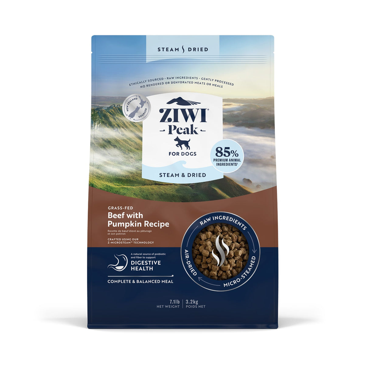 ZiwiPeak Steam & Dried Dog Food - Grass-fed Beef with Pumpkin Recipe